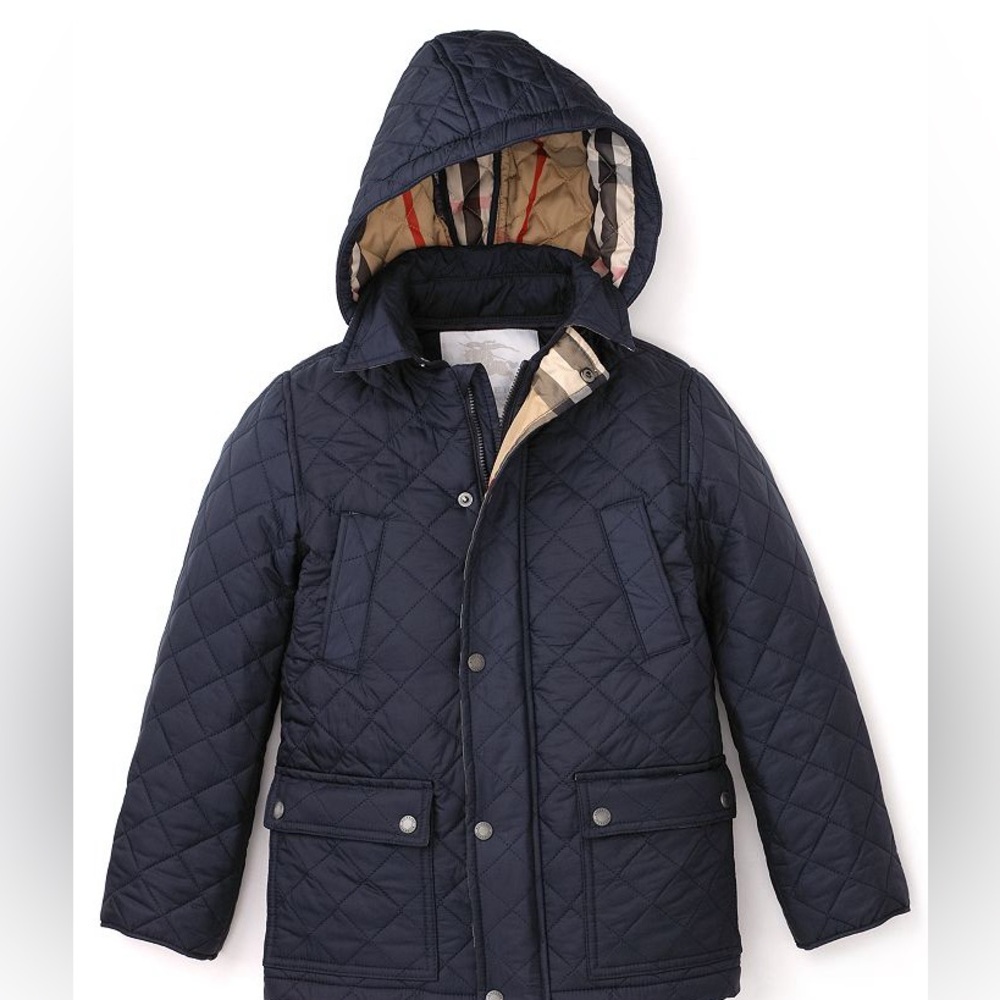 Burberry Kids Dark Blue Quilted Puffer Coat